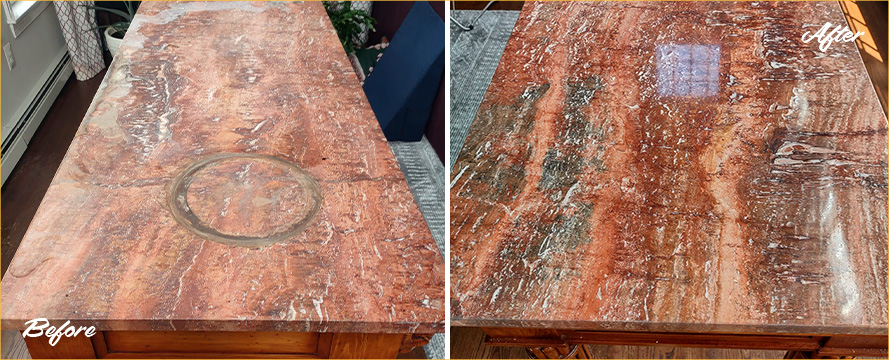 Marble Table Before and After a Stone Polishing in Wall, NJ