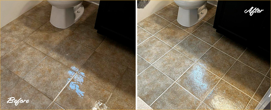 Bathroom Floor Before and After a Superb Grout Cleaning in Middletown, NJ