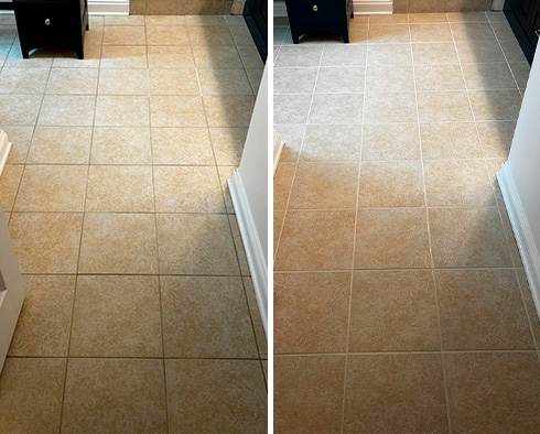Floor Before and After a Grout Cleaning in Middletown, NJ