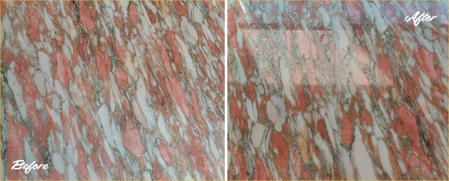 Marble Table Top Before and After a Superb Stone Polishing in Wall, NJ