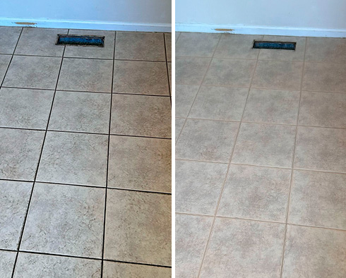 Floor Before and After a Grout Cleaning in Brick, NJ