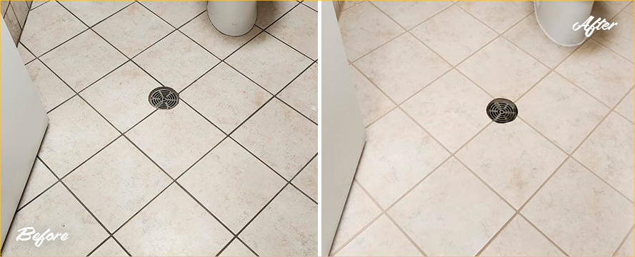 Restroom Floor Before and After a Superb Grout Sealing in Wall, NJ