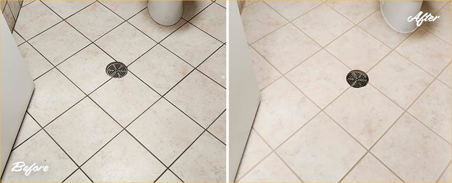 Restroom Floor Before and After a Superb Grout Sealing in Wall, NJ