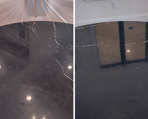 Table Before and After a Stone Polishing in Wall, NJ
