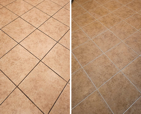 Floor Before and After a Grout Cleaning in Howell, NJ