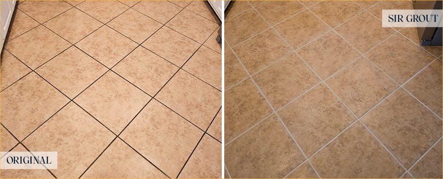 Kitchen Floor Before and After a Grout Cleaning in Howell, NJ
