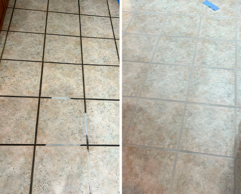 Floor Before and After a Grout Cleaning in Middletown, NJ