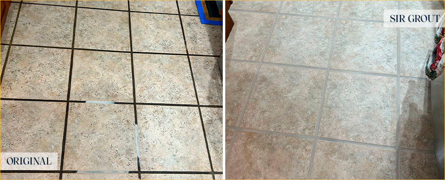 Kitchen Floor Before and After a Grout Cleaning in Middletown, NJ