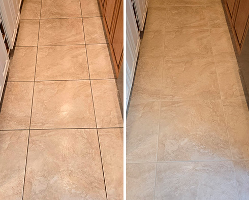 Floor Before and After a Grout Cleaning in Middletown, NJ
