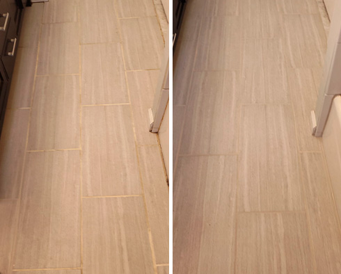 Floor Before and After a Grout Sealing in Manalapan, NJ