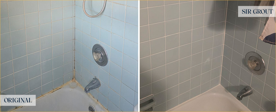Shower Before and After a Remarkable Grout Cleaning in Jackson, NJ