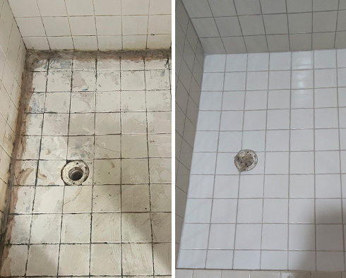 Shower Before and After a Grout Cleaning in Marlboro, NJ