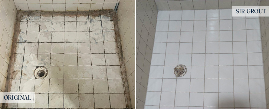 Shower Before and After a Superb Grout Cleaning in Marlboro, NJ