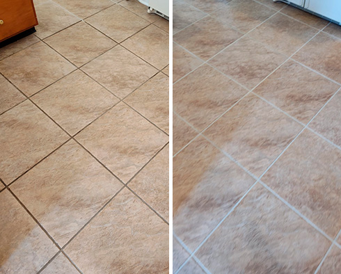 Floor Before and After a Grout Cleaning in Howell, NJ