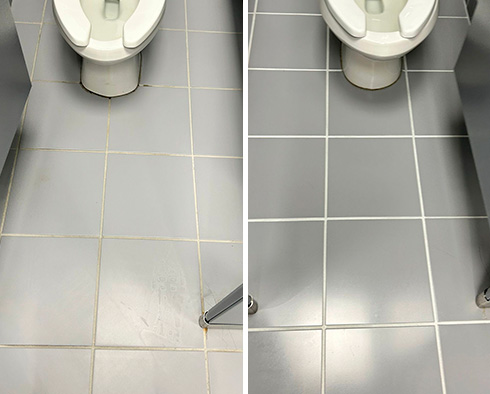 Restroom Floor Before and After a Grout Sealing in Princeton Township, NJ