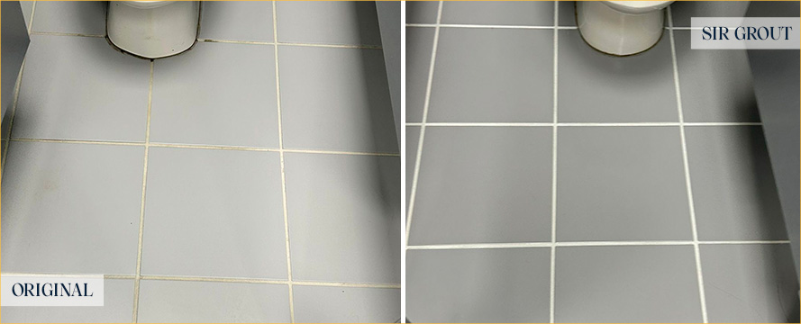 Restroom Floor Before and After a Flawless Grout Sealing in Princeton Township, NJ