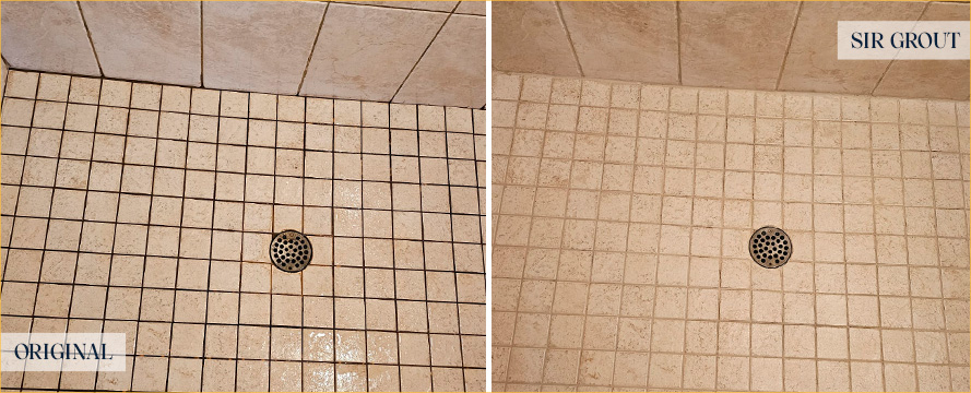 Shower Before and After a Flawless Grout Cleaning in Princeton, NJ