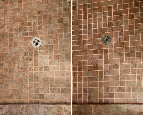 Shower Before and After a Tile Cleaning in Manalapan, NJ