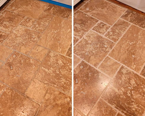 Floor Before and After a Stone Honing in Brick, NJ
