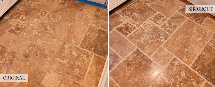 Travertine Floor Before and After a Stone Honing in Brick, NJ