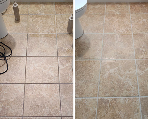 Floor Before and After a Grout Cleaning in Princeton, NJ 