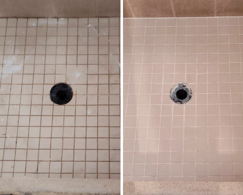 Shower Before and After a Grout Cleaning in Howell, NJ