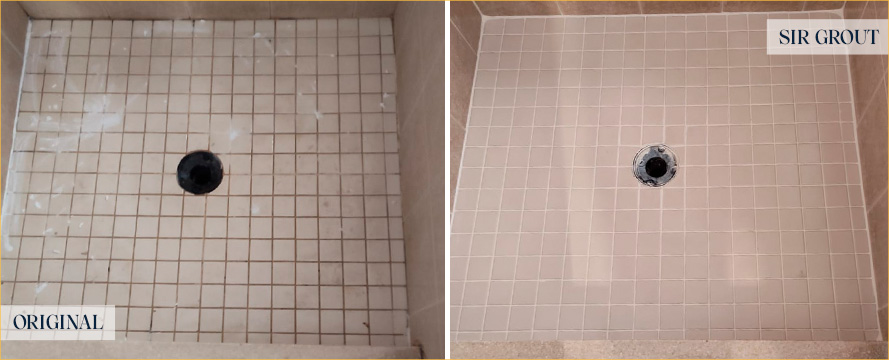 Shower Before and After an Excellent Grout Cleaning in Howell, NJ