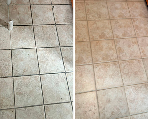 Floor Before and After a Grout Cleaning in Princeton, NJ