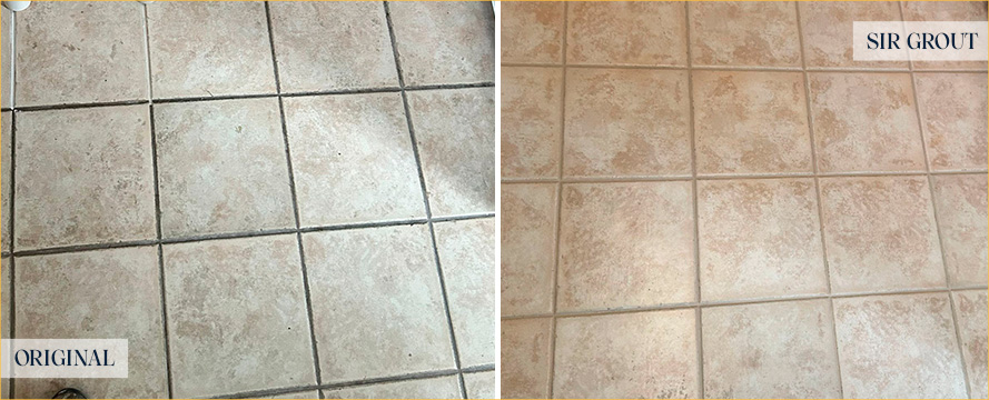 Floor Before and After an Excellent Grout Cleaning in Princeton, NJ