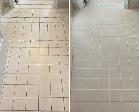 Floor Before and After a Grout Cleaning in Howell, NJ 
