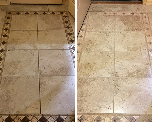 Floor Before and After a Grout Cleaning in Princeton, NJ