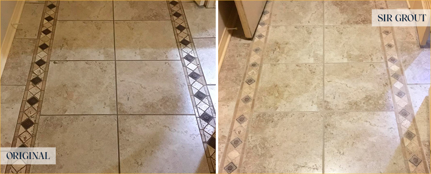 Floor Before and After an Excellent Grout Cleaning in Princeton, NJ