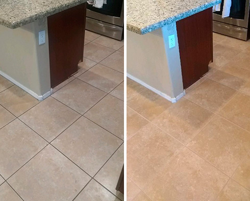 Floor Before and After a Grout Cleaning in Marlboro, NJ