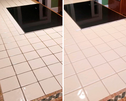 Countertop Before and After a Grout Cleaning in Princeton, NJ