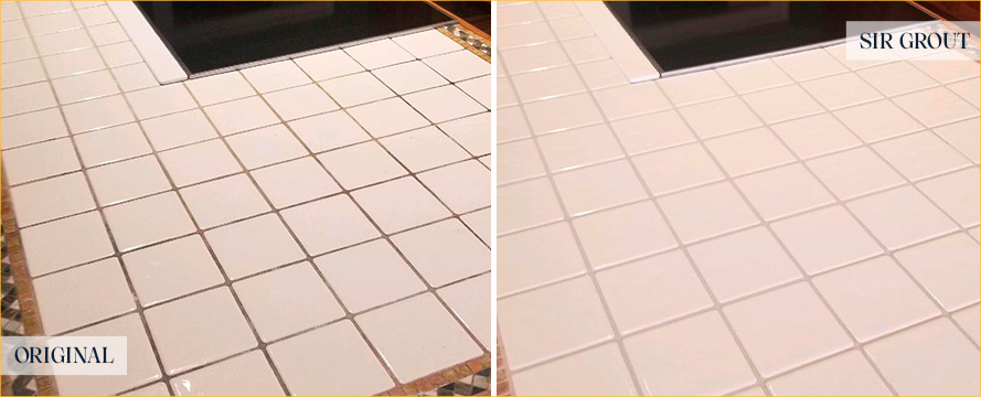 Countertop Before and After an Excellent Grout Cleaning in Princeton, NJ