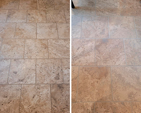 Floor Before and After a Stone Cleaning in Manalapan, NJ