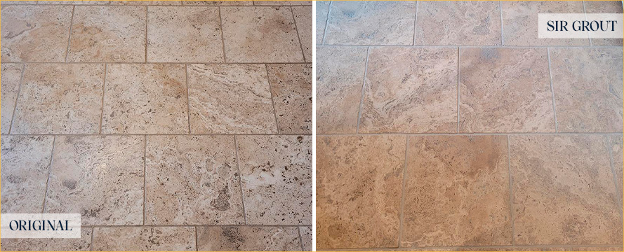 Floor Before and After an Excellent Stone Cleaning in Manalapan, NJ