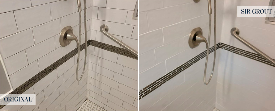 Shower Before and After a Flawless Grout Sealing in Manalapan, NJ