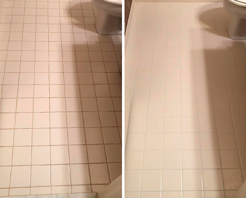 Floor Before and After a Grout Sealing in Princeton, NJ