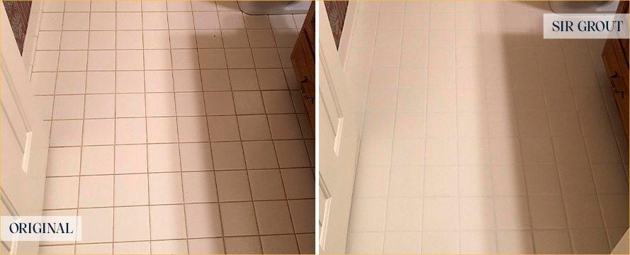 Bathroom Floor Before and After a Grout Sealing in Princeton, NJ
