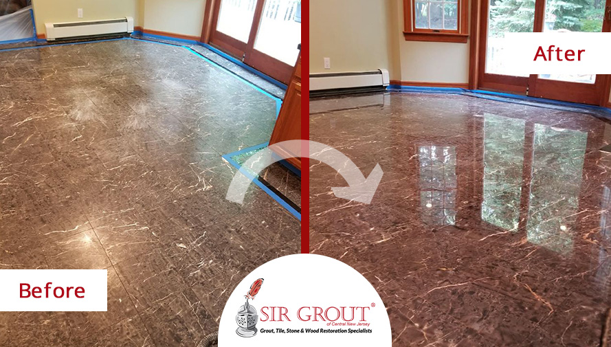 Before and After Picture of a Tile Floor Stone Polishing Service in Manasquan, New Jersey