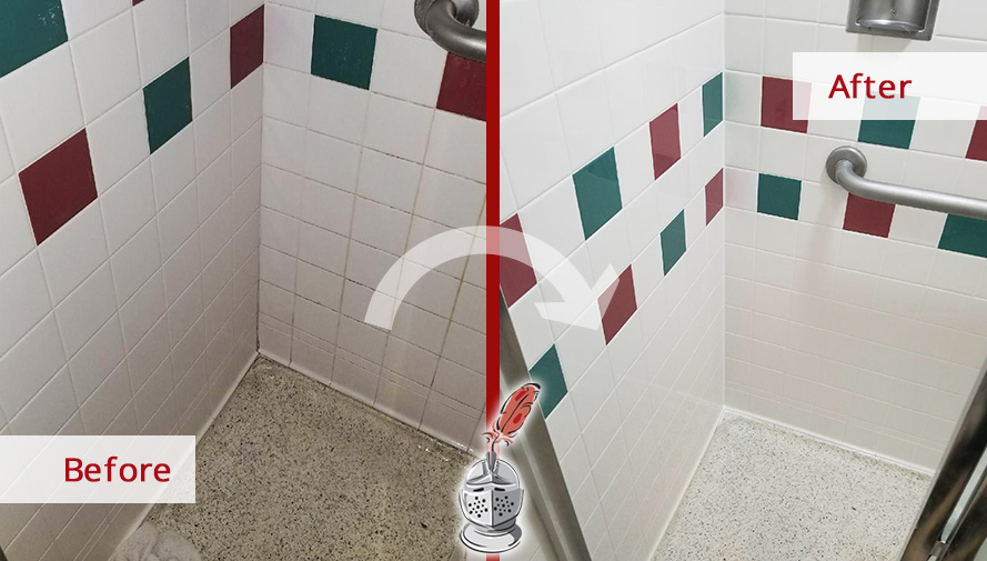 Before and After Picture of a Hospital Bathroom Tile Cleaning Service in Woodbury, New Jersey