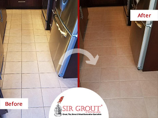 Before and After Picture of a Kitchen Floor Tile and Grout Cleaners in Manchester Township, New Jersey