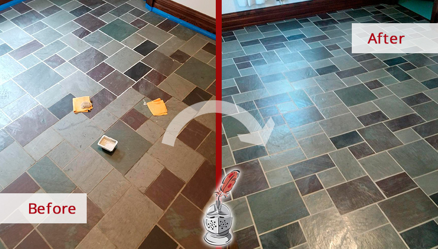 Before and After Picture of a Slate Floor Stone Cleaning Service in Wall, New Jersey