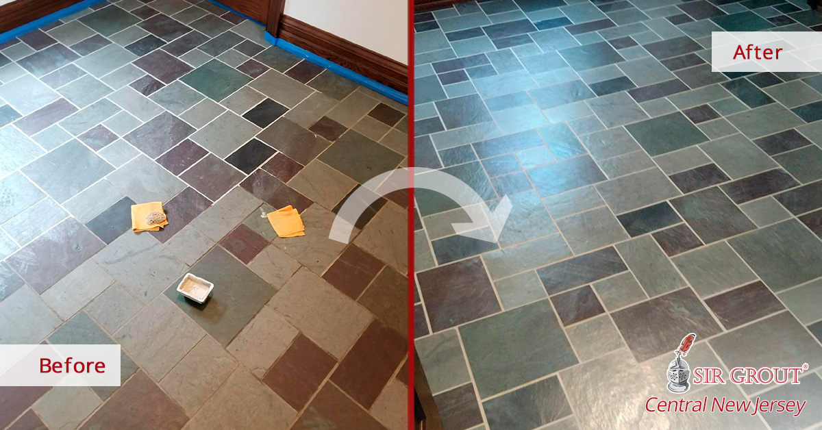 This Damaged Slate Floor Received A, How To Remove A Slate Tile Floor