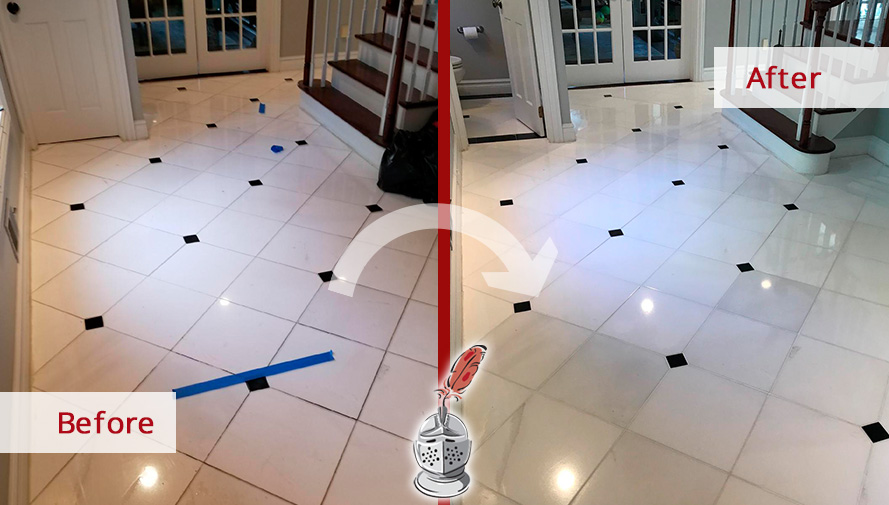 Before and After Picture of a Marble Floor Stone Polishing Service in Holmdel, New Jersey