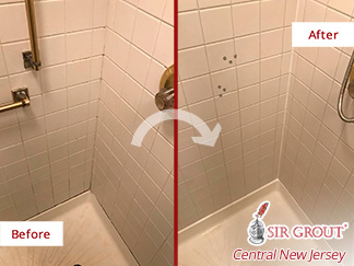 Before and After Picture of a Shower Caulking Services in Toms River, NJ