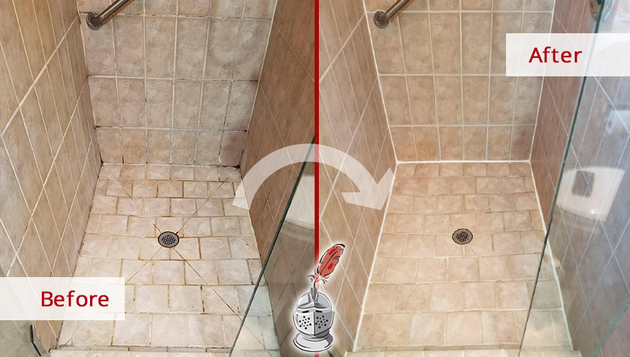 Before and after Picture of a Tile and Grout Cleaning Job in Toms River, NJ