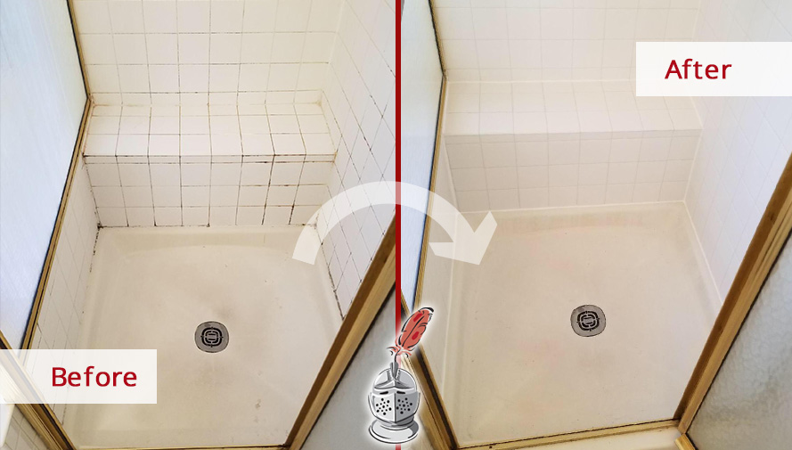Shower Before and After a Grout Cleaning Service in Burlington Township, NJ