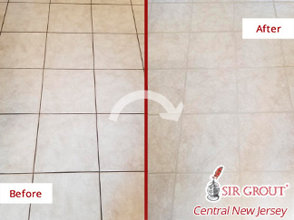 Picture if a Floor Before and After a Grout Cleaning in Trenton, NJ